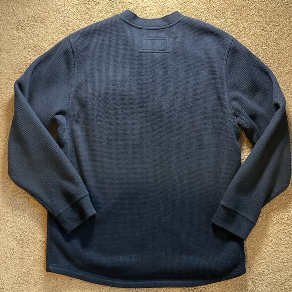 LL Bean Mens L Katahdin Iron Works Bonded Waffle Fleece Henley Navy 1/4 Snap - Picture 5 of 7